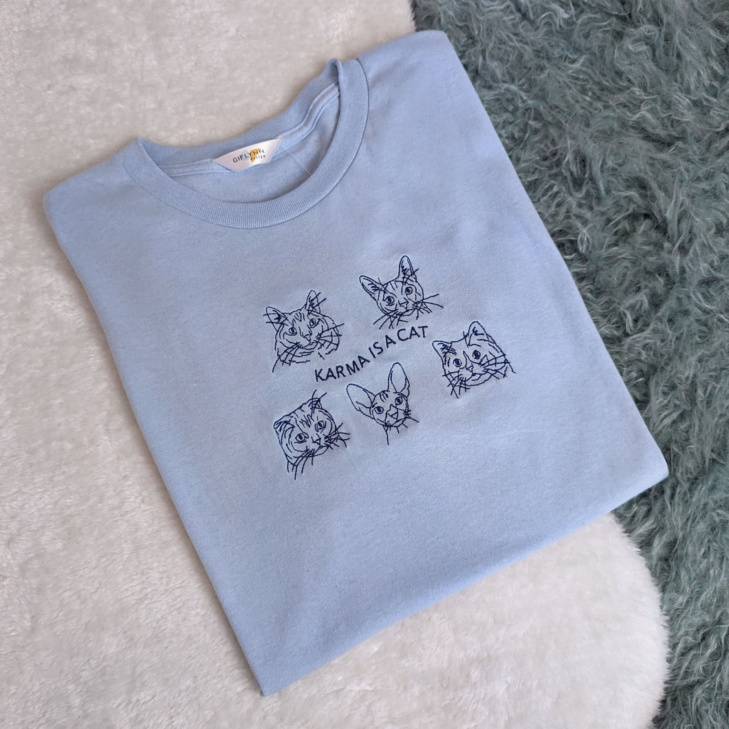 Karma is a Cat - Embroidered T-Shirt