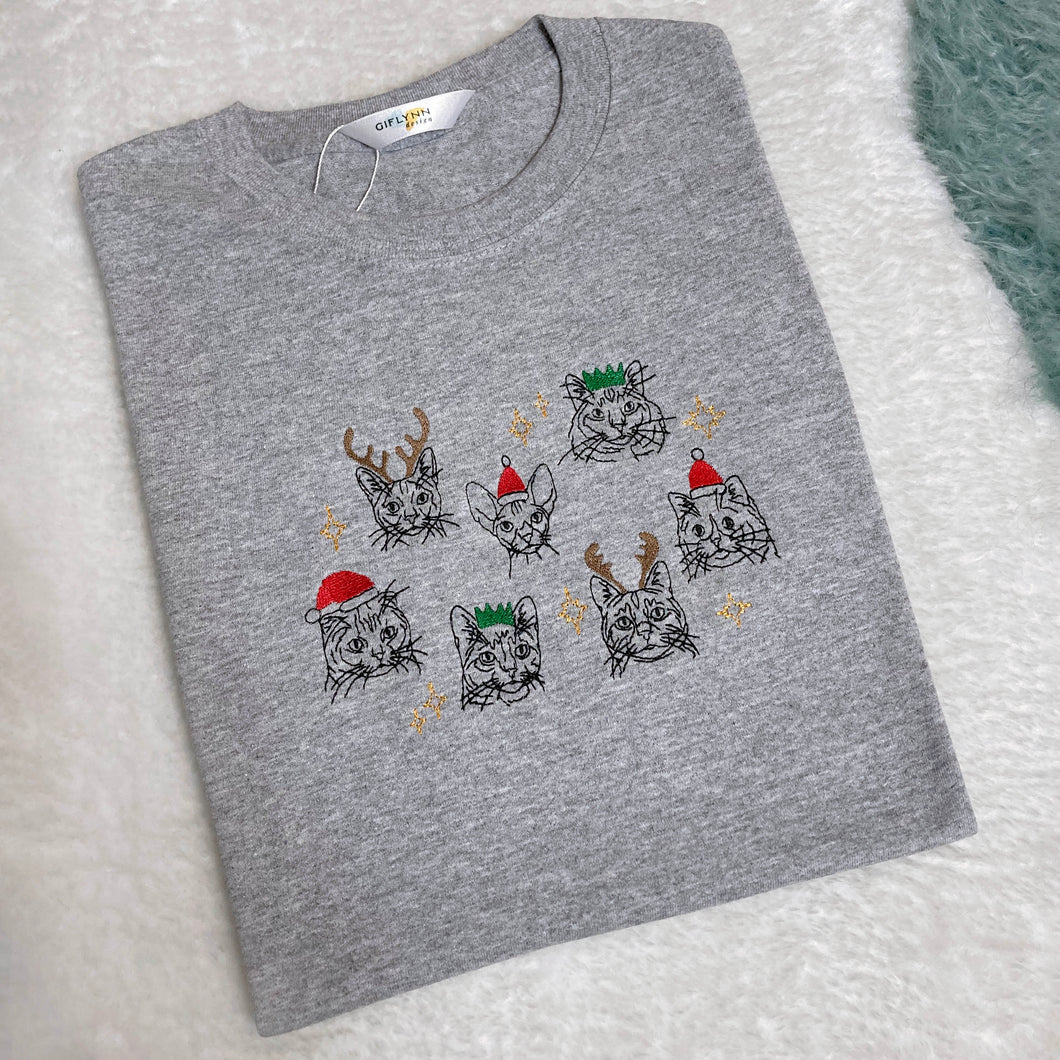 Christmas Cats - Embroidered T-Shirt