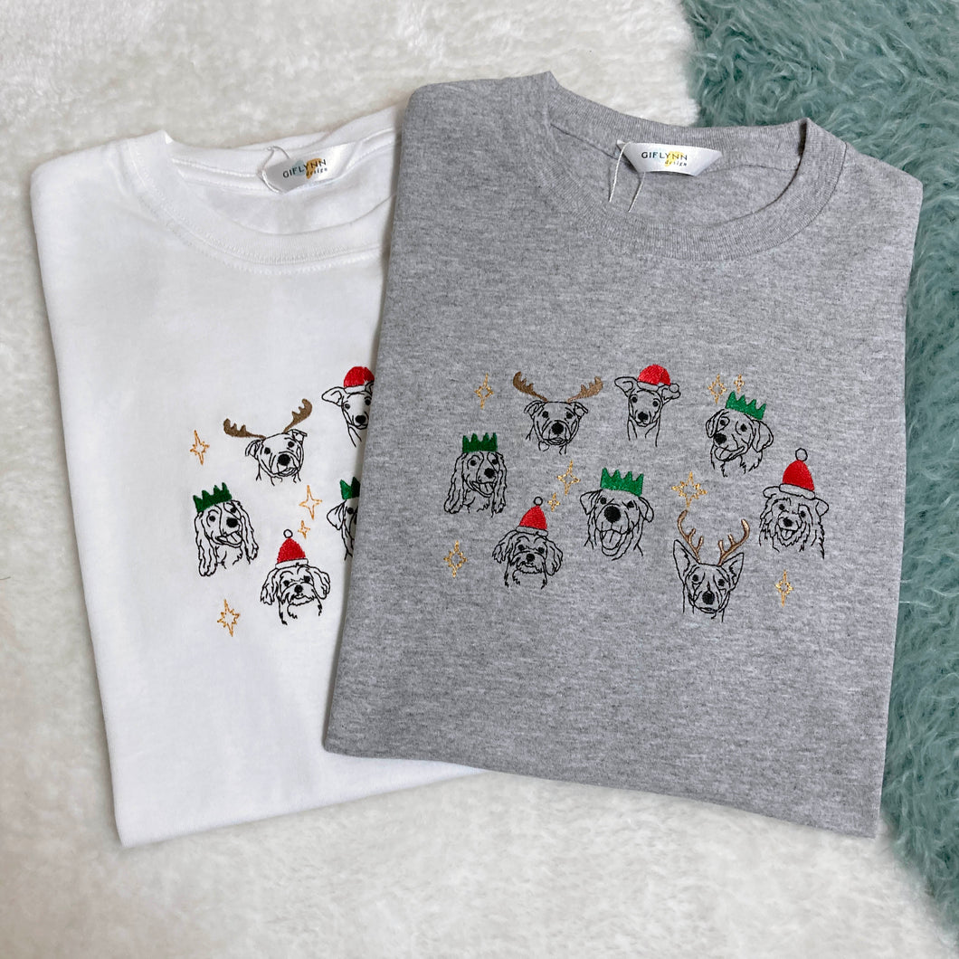 Christmas Pups - Embroidered T-Shirt