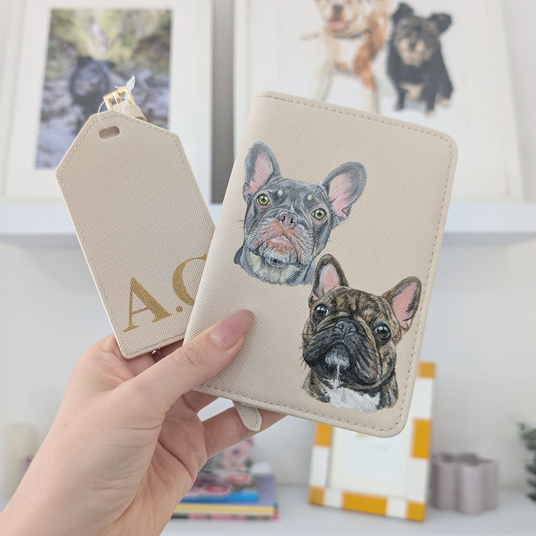Hand-Painted Pet Portrait Passport Cover, Luggage Set