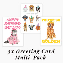 Load image into Gallery viewer, Greeting Card Multi-Pack - 3x Greeting Cards 🐶💖🎂🐈
