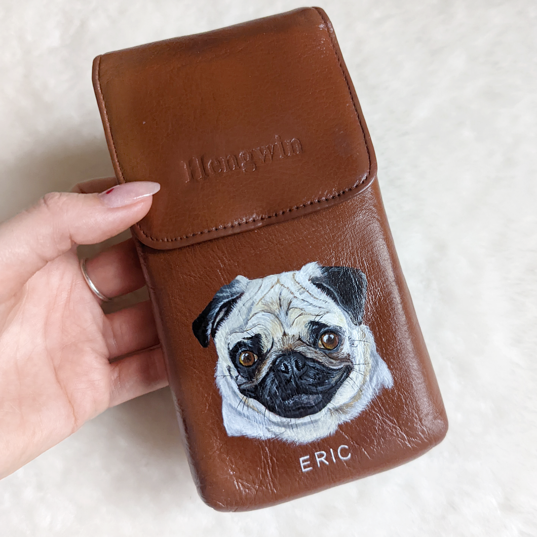 Small Hand-Painted Pet Portrait Leather/Faux Leather Items - Purse, Bag, Wallet