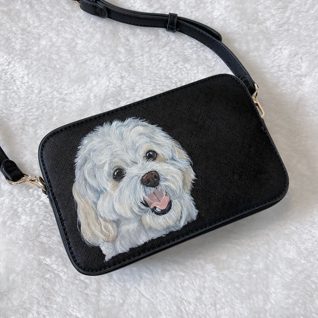 Medium Hand-Painted Pet Portrait Leather/Faux Leather Items - Purse, Bag, Wallet