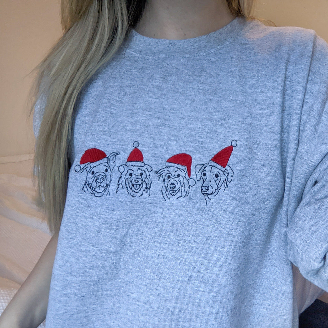 Custom Christmas Embroidered Pet Portrait Sweatshirt
